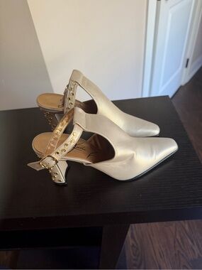 Judi Z Slingback Pointed Toe Heels with Studded Strap and heel